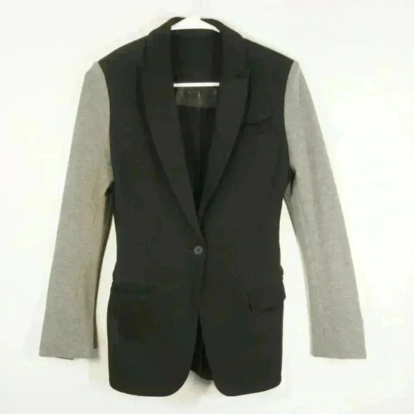 Norma Kamali Sweat Grey Black Button Up Causal Blazer Jacket - Picture 1 of 2